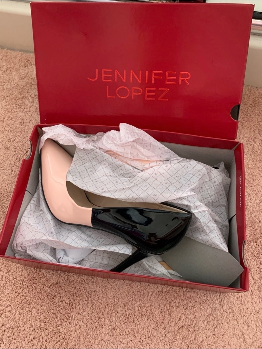 Jennifer Lopez Two-Tone Black and Pale Pink Patent Stiletto Pumps